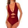 CUPSHE Women’s One Piece Swimsuit Cutout Back Bathing Suit Twist Plunging Neck Crisscross(Burgundy Red)