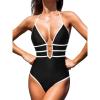 CUPSHE Women’s One Piece Swimsuit Halter Plunging Neck Cutout Back Bathing Suit Spaghetti Adjustable Straps O Ring(Black)