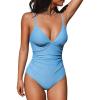 CUPSHE Women’s One Piece Swimsuit Tummy Control V Neck Bathing Suits(Baby Blue)