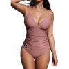 CUPSHE Women’s One Piece Swimsuit Tummy Control V Neck Bathing Suits(Bean Pink)