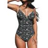 CUPSHE Women’s One Piece Swimsuit Tummy Control V Neck Bathing Suits(Black Floral)