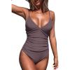 CUPSHE Women’s One Piece Swimsuit Tummy Control V Neck Bathing Suits(Cafe Brown)