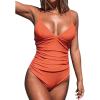 CUPSHE Women’s One Piece Swimsuit Tummy Control V Neck Bathing Suits(Orange)