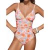 CUPSHE Women’s One Piece Swimsuit Tummy Control V Neck Bathing Suits(Orange/Yellow Floral)
