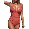 CUPSHE Women’s One Piece Swimsuit Tummy Control V Neck Bathing Suits(Red)