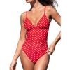 CUPSHE Women’s One Piece Swimsuit Tummy Control V Neck Bathing Suits(Red/White Polka Dots)