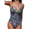 CUPSHE Women’s One Piece Swimsuit Tummy Control V Neck Bathing Suits(Tealish Green/ Paisley)