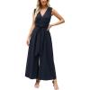 CUPSHE Women’s Sleeveless V Neck Jumpsuit Summer Tied Wide Leg One Piece Romper Casual Elegant Outfit Beach Vacation(Navy Blue)