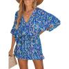 CUPSHE Women’s Summer Romper Lace Up Printed Half Sleeves Casual Wide leg Vacation Outfit Mini One Piece Jumpsuit(Blue)