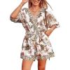 CUPSHE Women’s Summer Romper Lace Up Printed Half Sleeves Casual Wide leg Vacation Outfit Mini One Piece Jumpsuit(Brown Printed)