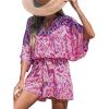 CUPSHE Women’s Summer Romper Lace Up Printed Half Sleeves Casual Wide leg Vacation Outfit Mini One Piece Jumpsuit(Fuchsia)