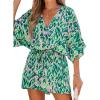 CUPSHE Women’s Summer Romper Lace Up Printed Half Sleeves Casual Wide leg Vacation Outfit Mini One Piece Jumpsuit(Green)