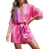 CUPSHE Women’s Summer Romper Lace Up Printed Half Sleeves Casual Wide leg Vacation Outfit Mini One Piece Jumpsuit(Hot Pink)