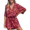 CUPSHE Women’s Summer Romper Lace Up Printed Half Sleeves Casual Wide leg Vacation Outfit Mini One Piece Jumpsuit(Red)