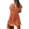 CUPSHE Women’s Swimsuit Coverup Casual V Neck Beach Dress Short Sleeve Elastic Waist Swimwear Cover Ups 2026 Beachwear(Orange Geometric)