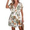 CUPSHE Women’s Swimsuit Coverup Casual V Neck Beach Dress Short Sleeve Elastic Waist Swimwear Cover Ups 2026 Beachwear(White Floral)
