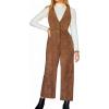CUPSHE Womens Winter Fall Corduroy Overalls Casual V Neck Sleeveless Button Jumpsuits Straight Leg Pants Romper(Brown)