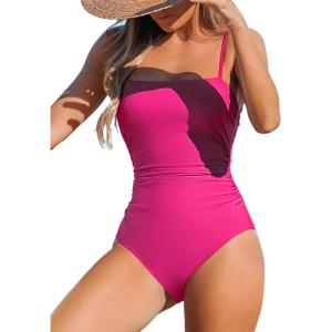 CUPSHE Women Swimsuit One Piece Bathing Suit Square Neck Cutout Back Tummy Control with Adjustable Spaghetti Straps(Magenta)