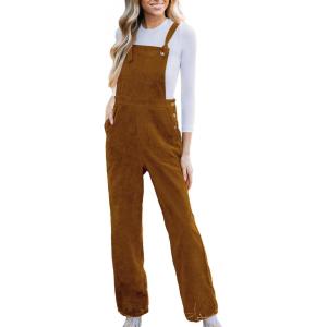 CUPSHE Women’s Corduroy Fall Overall Jumpsuits Self Tie Strap Slanted Front Pockets Side Buttons Wide Leg Casual Rompers(Orange)