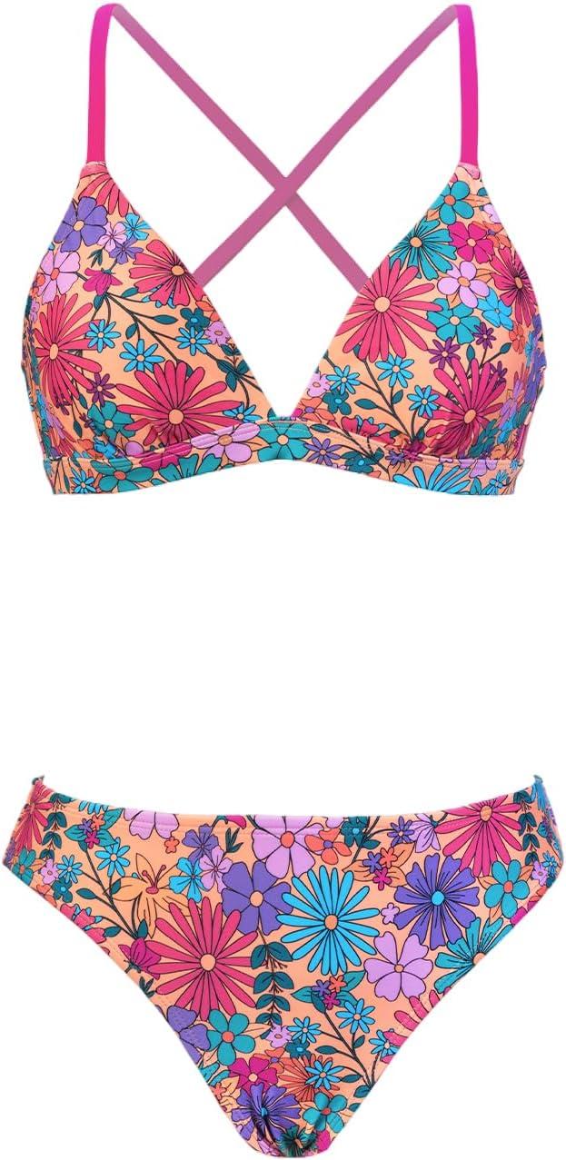 imageCUPSHE Bikini Set for Women Two Piece Swimsuits V Neck Low Rise Crisscross Back Self Tie Spaghetti StrapsPink Floral