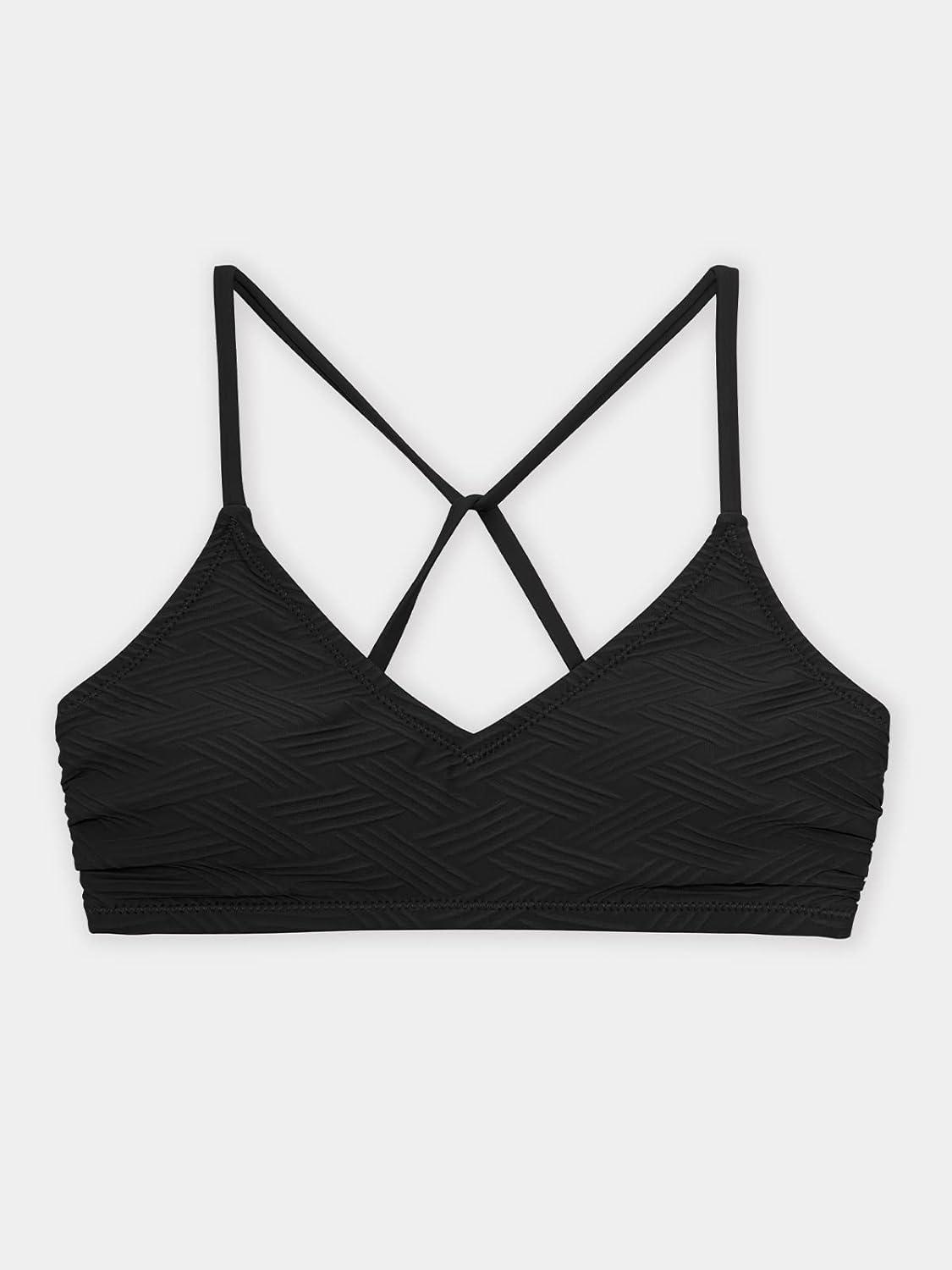 imageCUPSHE Bikini Top for Women Bathing Suit Criss Cross Self Tie Spaghetti Straps V NeckBlack