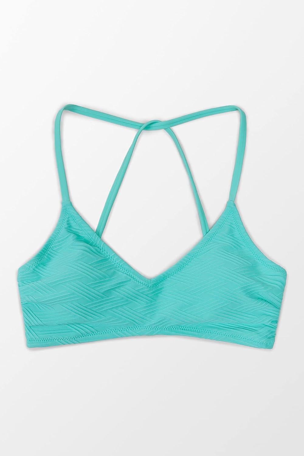 imageCUPSHE Bikini Top for Women Bathing Suit Criss Cross Self Tie Spaghetti Straps V NeckBlue