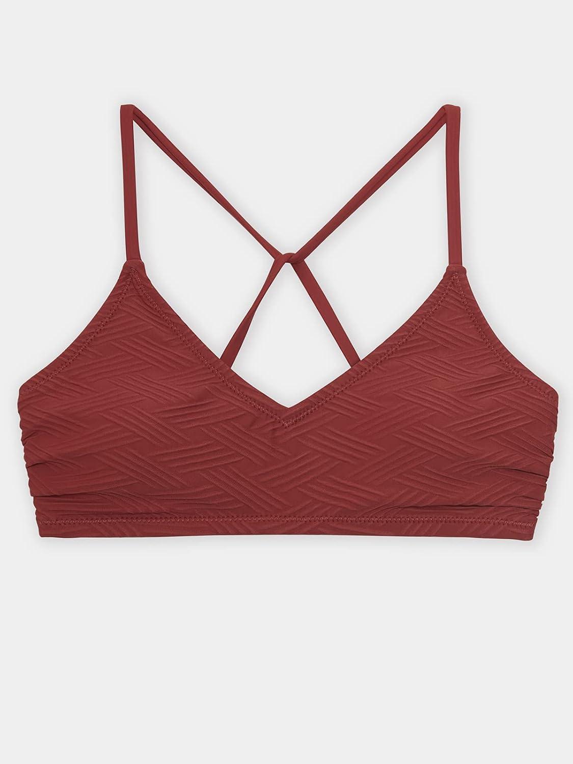 imageCUPSHE Bikini Top for Women Bathing Suit Criss Cross Self Tie Spaghetti Straps V NeckRed