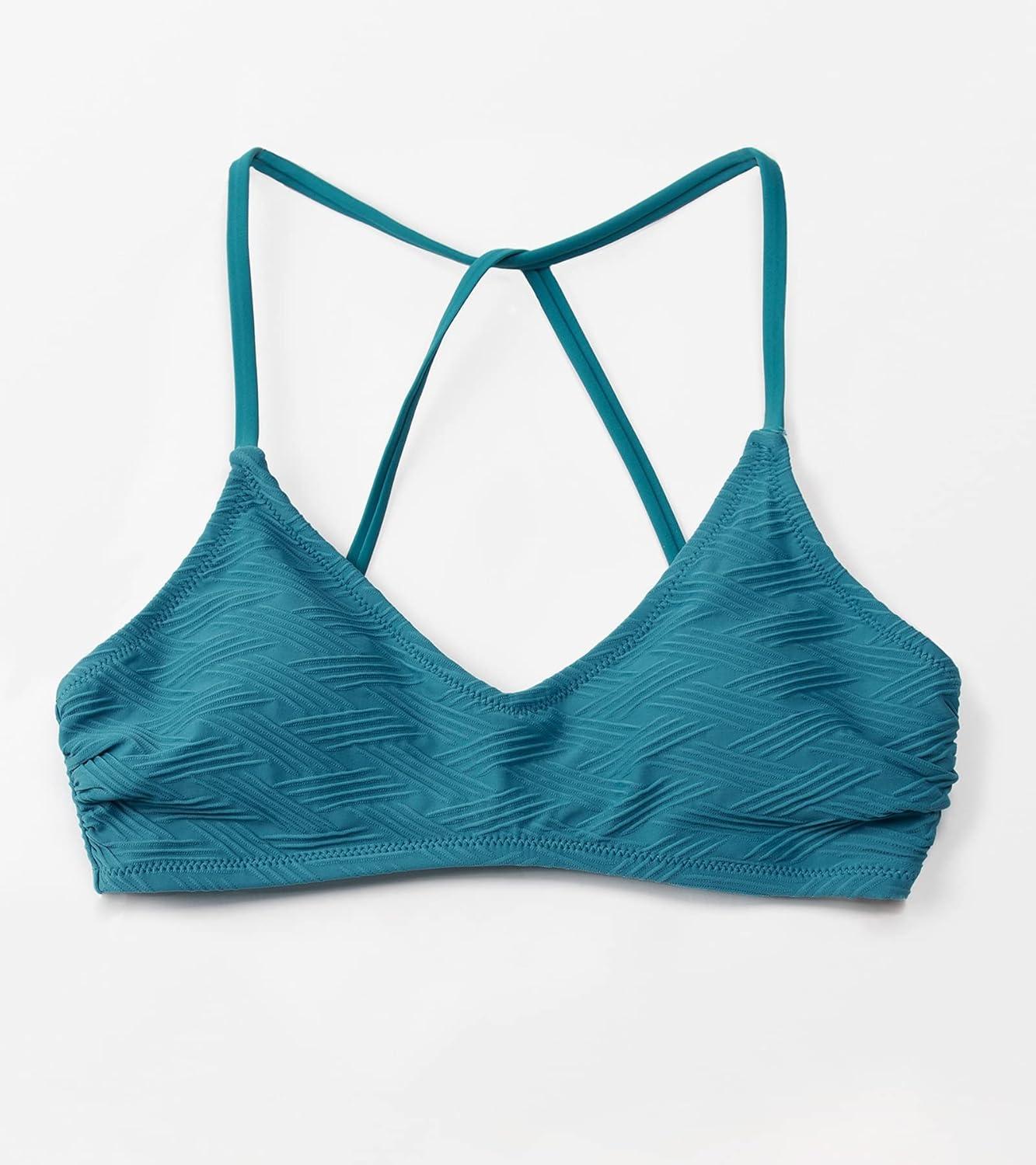 imageCUPSHE Bikini Top for Women Bathing Suit Criss Cross Self Tie Spaghetti Straps V NeckTeal