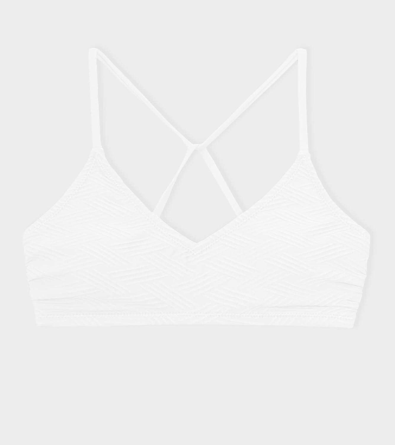 imageCUPSHE Bikini Top for Women Bathing Suit Criss Cross Self Tie Spaghetti Straps V NeckWhite