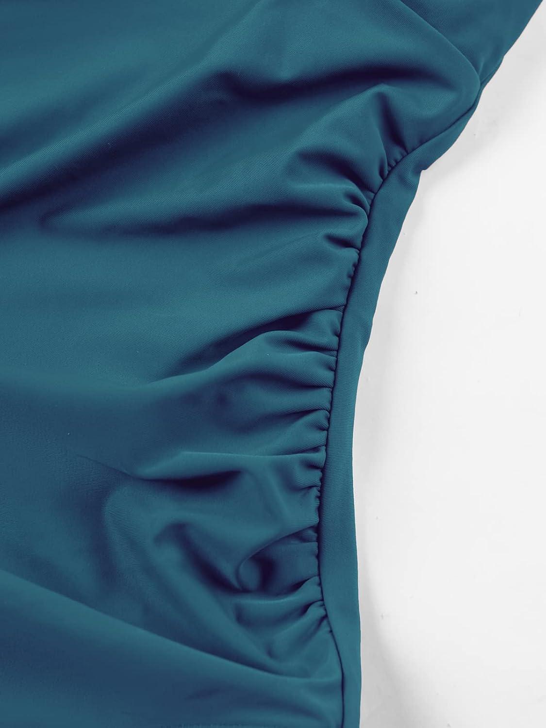 imageCUPSHE Maternity Swimsuit for Women One Piece Swimsuits Pregnancy Swimwear Spaghetti Straps Ruched AdjustableDark Blue