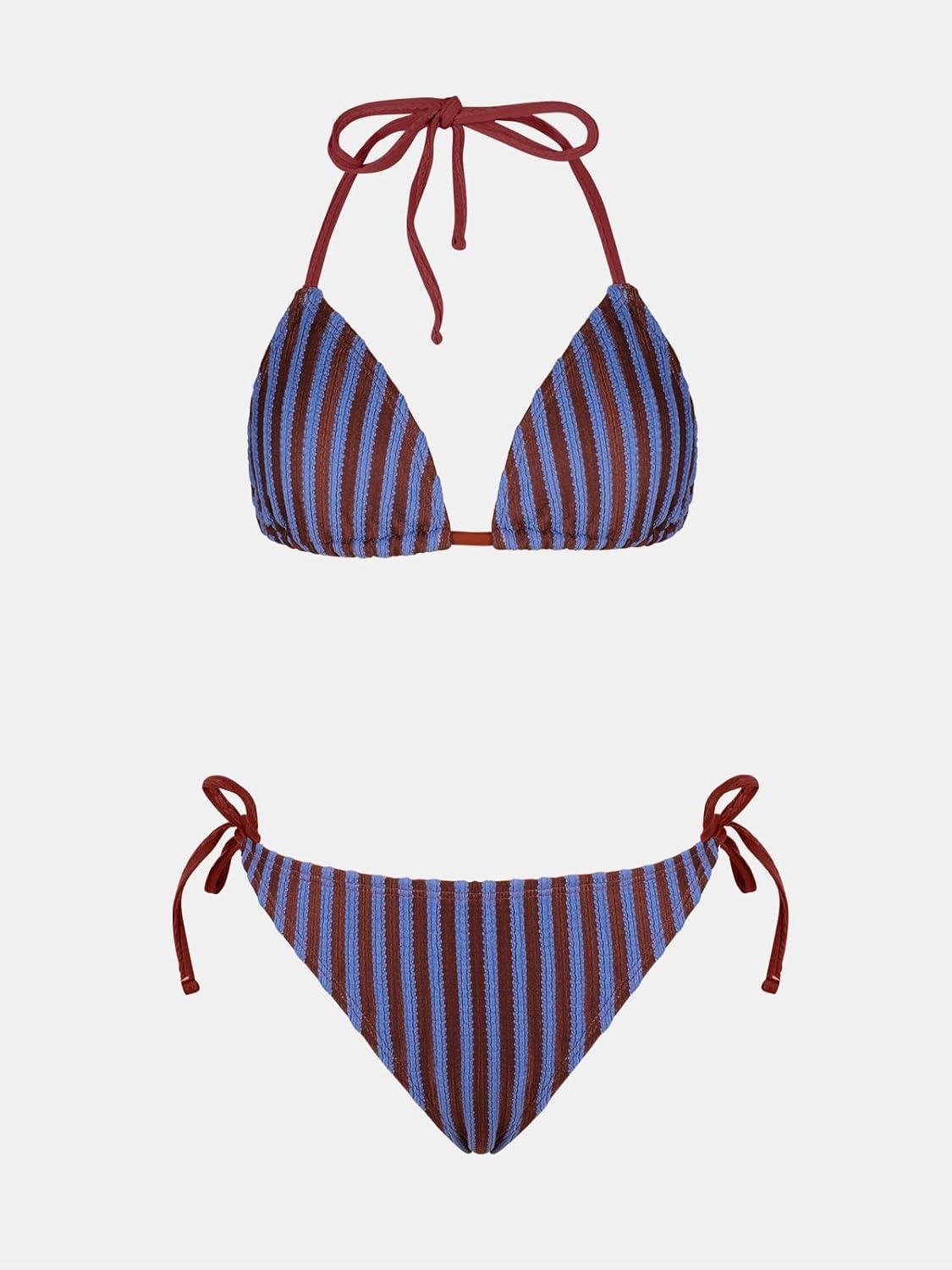 imageCUPSHE Womens Bikini Sets Halter V Neck Triangle Top Bathing Suit Side Tie Drawstring Bottoms Adjustable StrapsBurgundy RedBlue