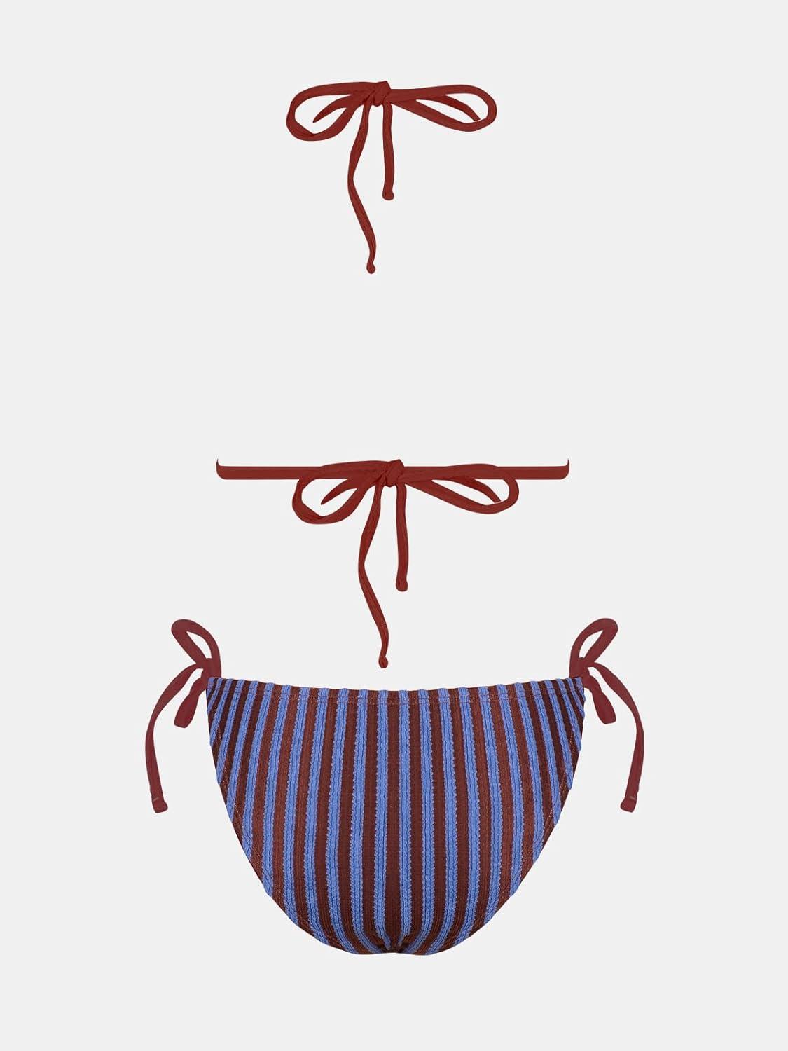 imageCUPSHE Womens Bikini Sets Halter V Neck Triangle Top Bathing Suit Side Tie Drawstring Bottoms Adjustable StrapsBurgundy RedBlue