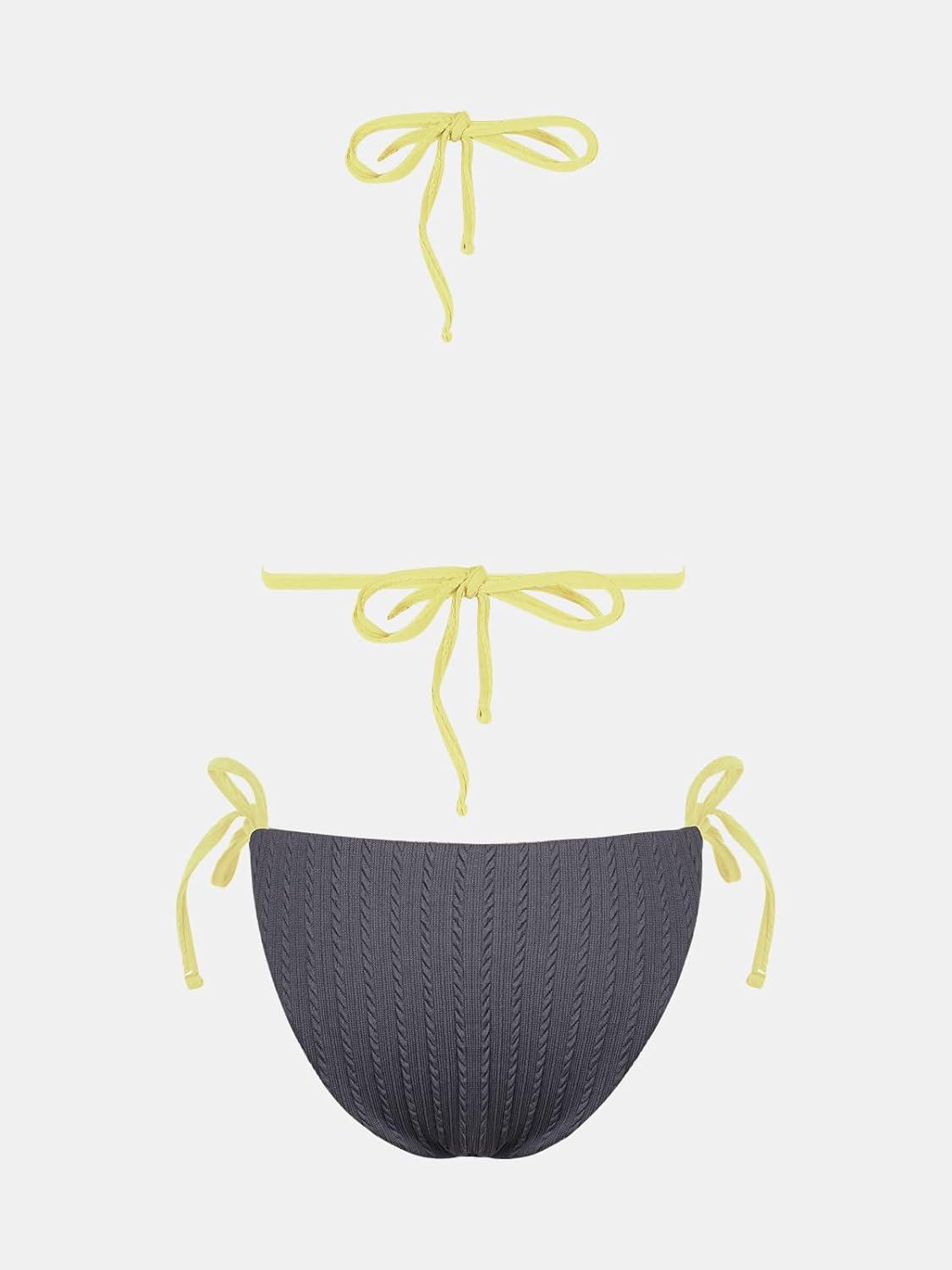 imageCUPSHE Womens Bikini Sets Halter V Neck Triangle Top Bathing Suit Side Tie Drawstring Bottoms Adjustable StrapsGrey Blue