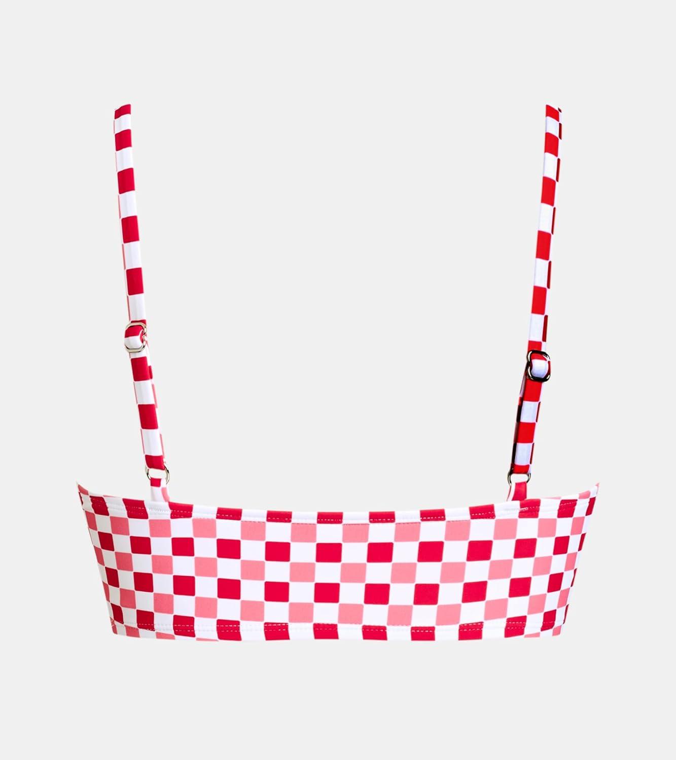 imageCUPSHE Womens Bikini Top Bathing Suit V Neck Adjustable Spaghetti Straps Twist FrontRed Gingham