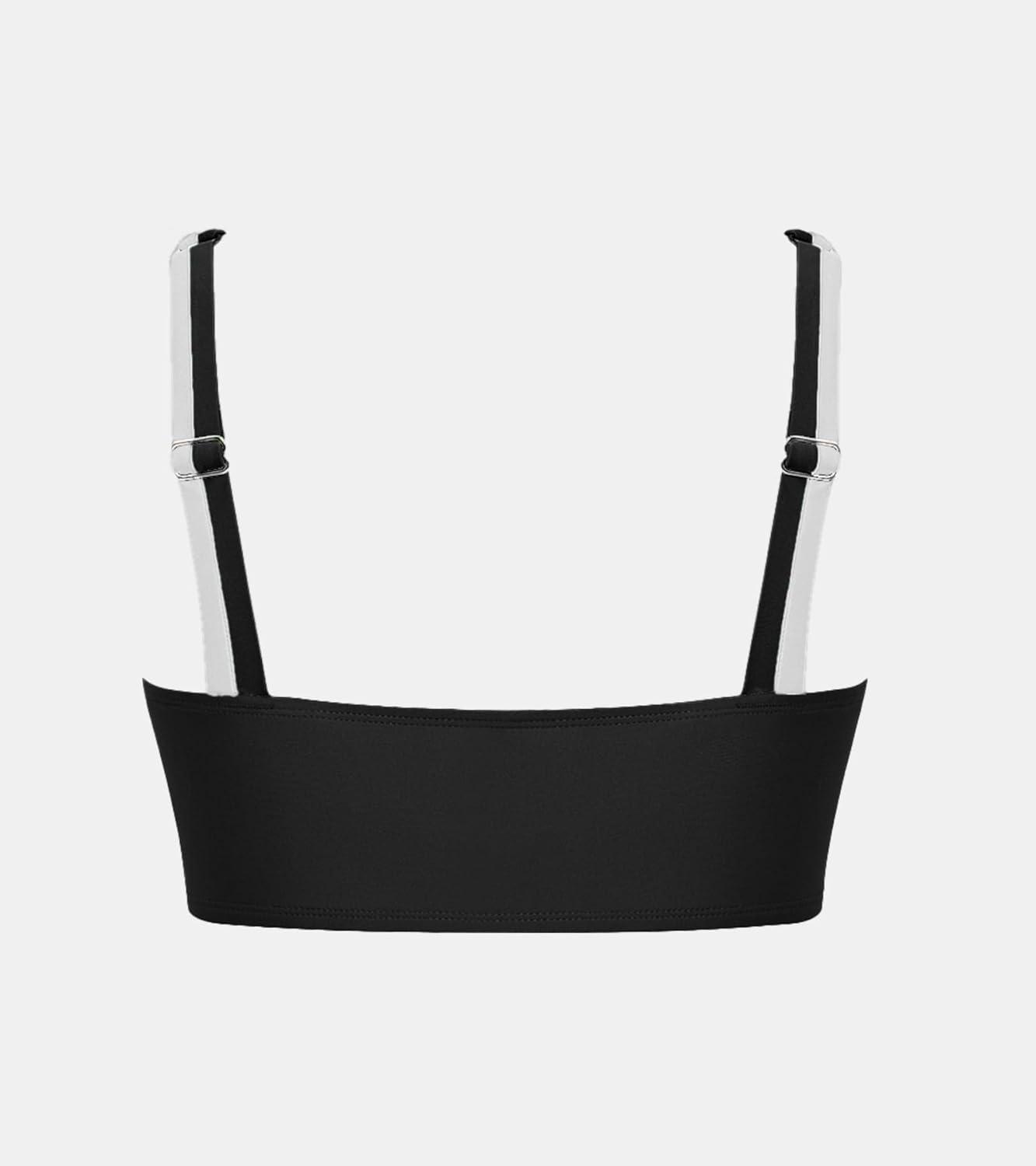 imageCUPSHE Womens Bikini Top Only Scoop Neck Bathing Suit Top Color Block Adjustable StrapsBlackWhite