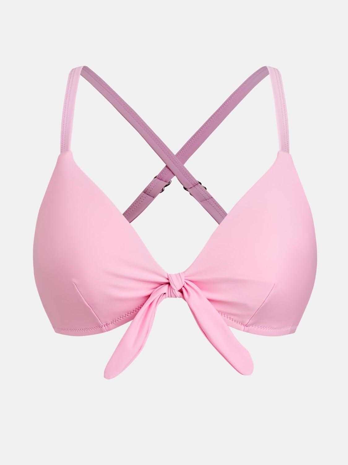 imageCUPSHE Womens Bikini Top Swimsuit Bandeau Top Back Tie with Removable Shoulder StrapsRose Pink