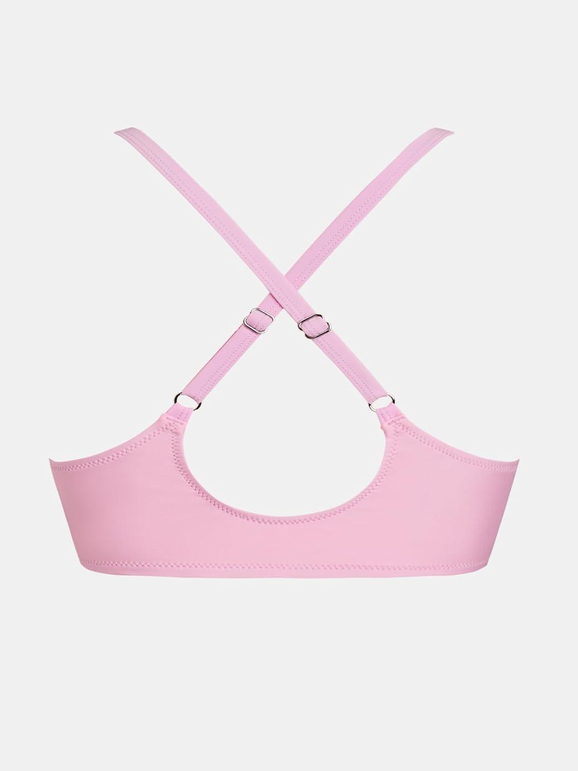 imageCUPSHE Womens Bikini Top Swimsuit Bandeau Top Back Tie with Removable Shoulder StrapsRose Pink