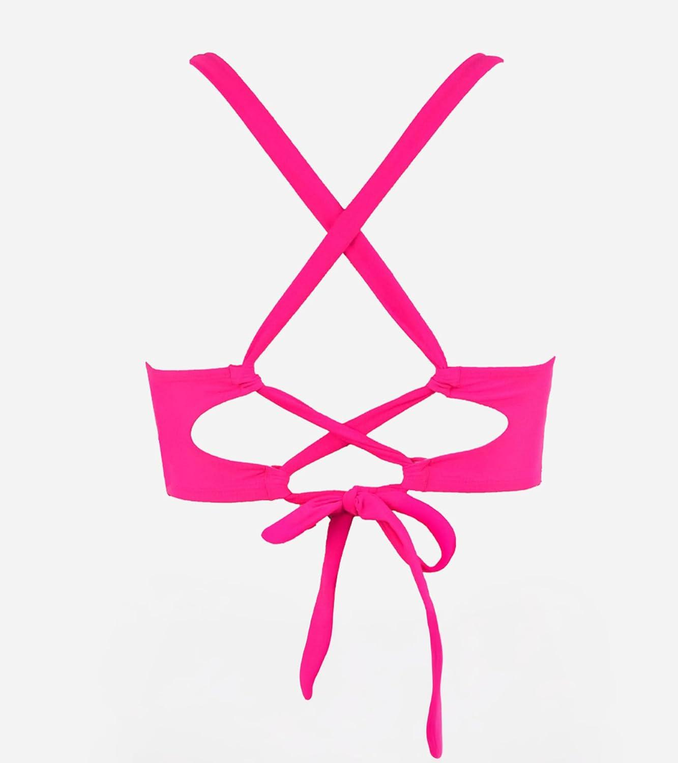 imageCUPSHE Womens Bikini Top Swimsuit Deep V Neck Top Crisscross Back Tie Shell Stitching Adjustable StrapsMagenta Pink