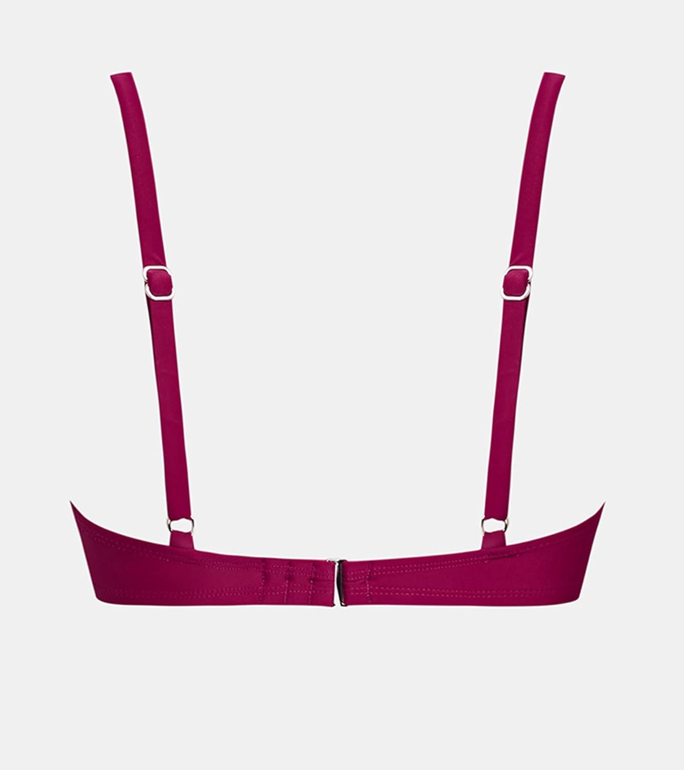 imageCUPSHE Womens Bikini Top Swimsuit Only V Neck Textured Bathing Suit Back Hook Adjustable Straps BeadingPurple Red