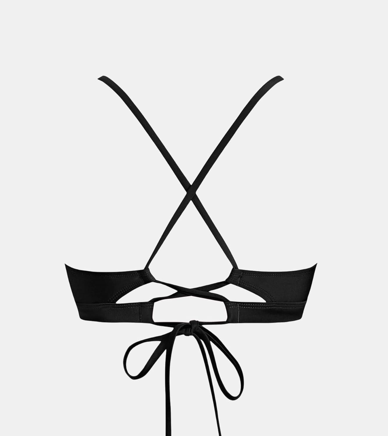 imageCUPSHE Womens Bikini Top V Neck Triangle Top Crisscross Back Self Tie Spaghetti StrapsBlackStriped
