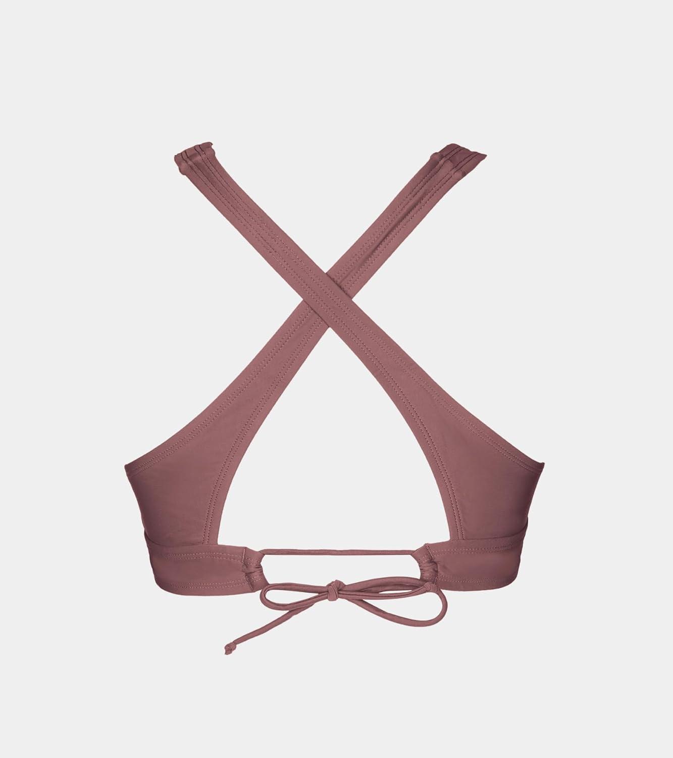 imageCUPSHE Womens Bikini Top V Neck Triangle Top Wide Straps Cross Back Lace upPale Mauve