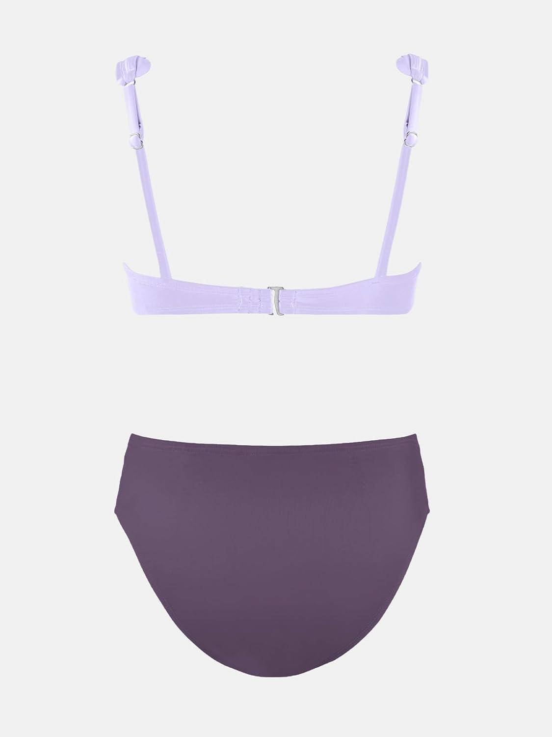 imageCUPSHE Womens Maternity Bikini Sets Pregnancy Swimsuit Low Rise Scalloped Scoop Neck Adjustable Straps Back HookLight LavenderDark Plum