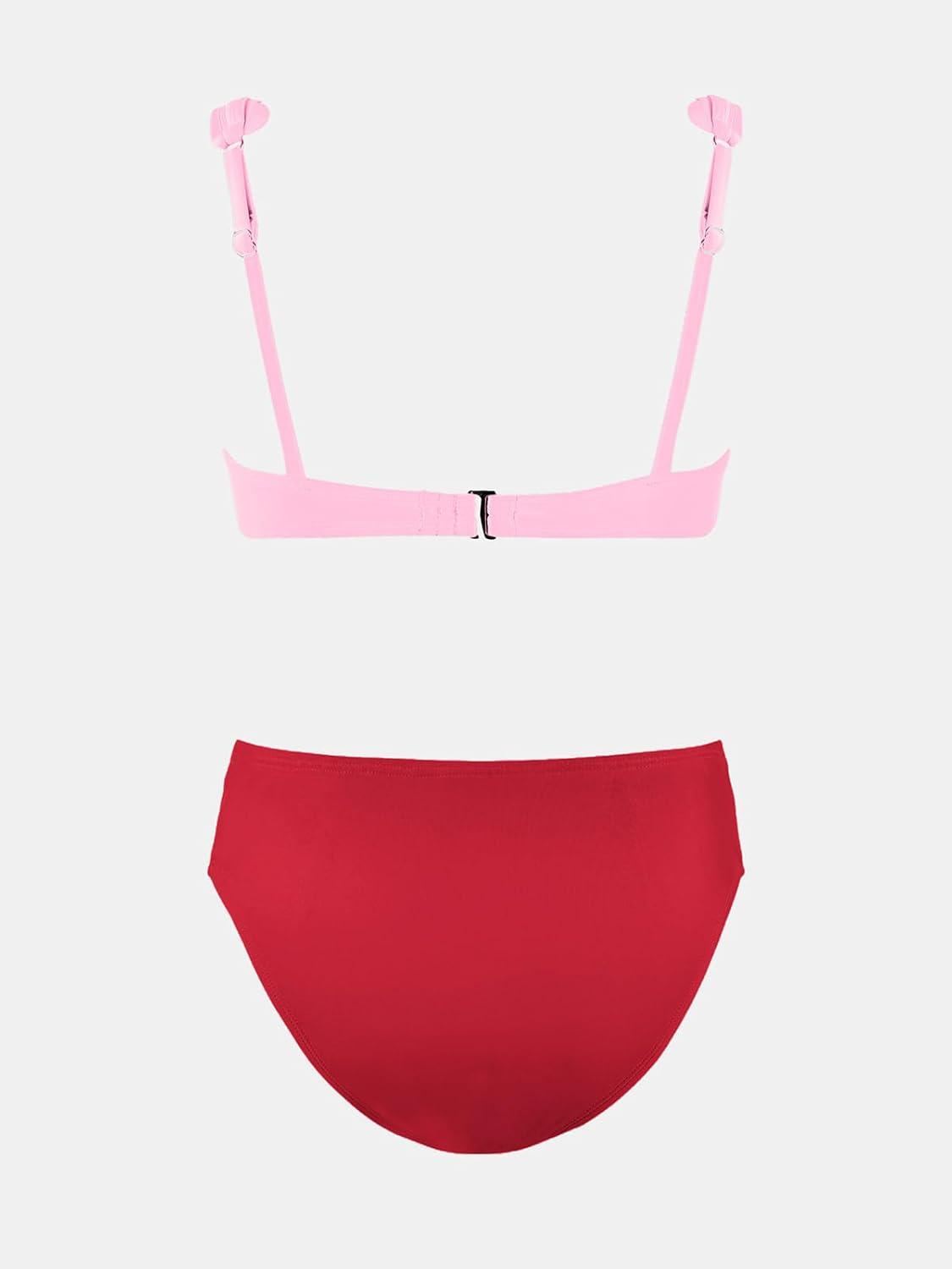 imageCUPSHE Womens Maternity Bikini Sets Pregnancy Swimsuit Low Rise Scalloped Scoop Neck Adjustable Straps Back HookPinkRed