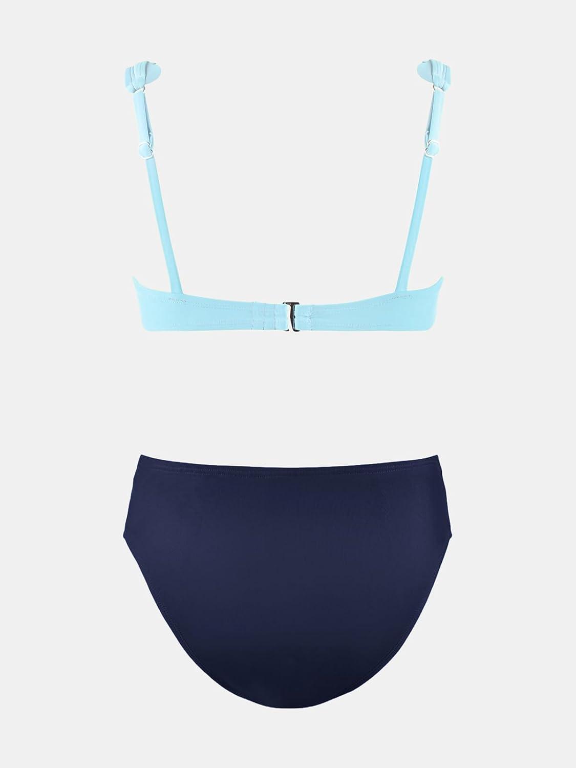 imageCUPSHE Womens Maternity Bikini Sets Pregnancy Swimsuit Low Rise Scalloped Scoop Neck Adjustable Straps Back HookSky BlueNavy