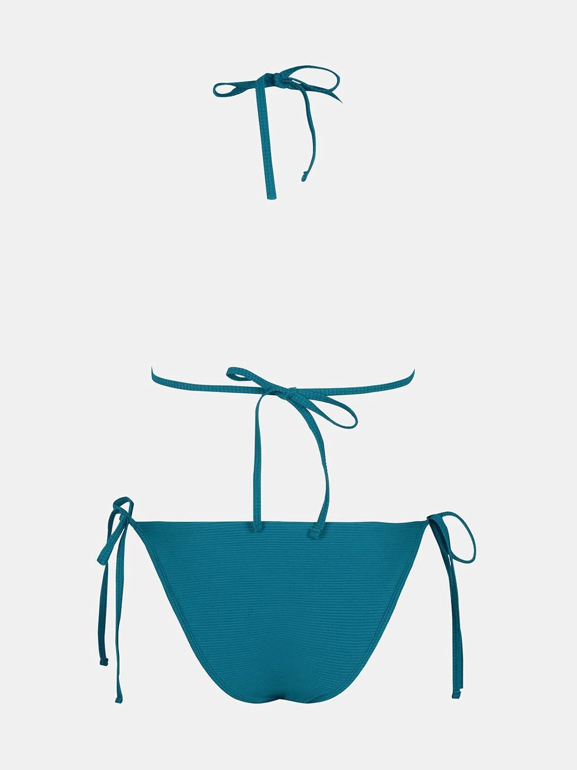 imageCUPSHE Womens One Piece Swimsuit Bathing Suit Halter Cutout Pluning Neck Backless Self Tie TexturedDark Teal Blue