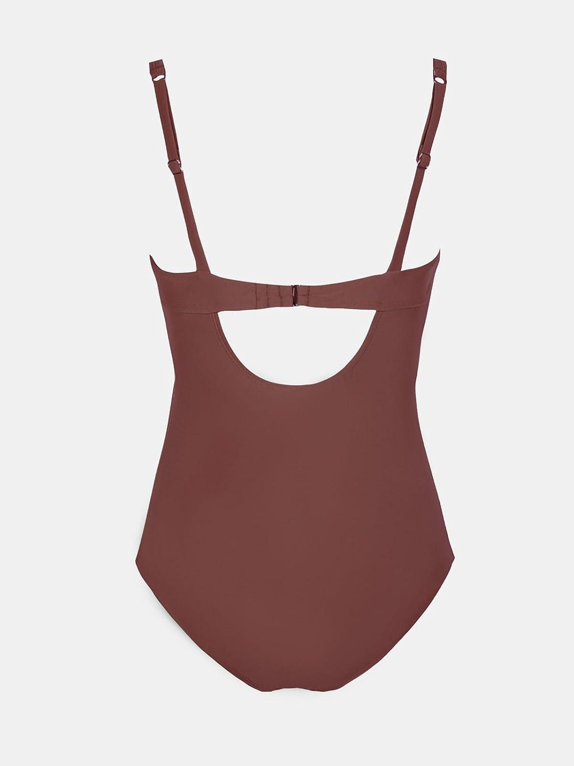 imageCUPSHE Womens One Piece Swimsuit Bathing Suit Square Neck Back Cut Out Drawstring Self Tie Back HookCoffee Brown