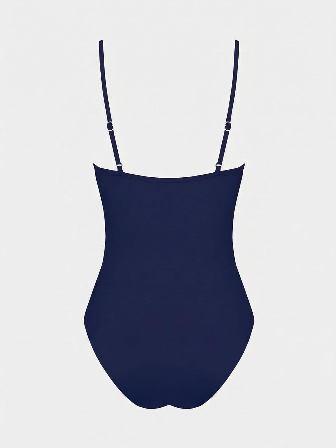 imageCUPSHE Womens One Piece Swimsuit Deep V Wire Push Up Bathing Suit Tummy Control Retro Slimming Swimwear RuchedNavy Blue