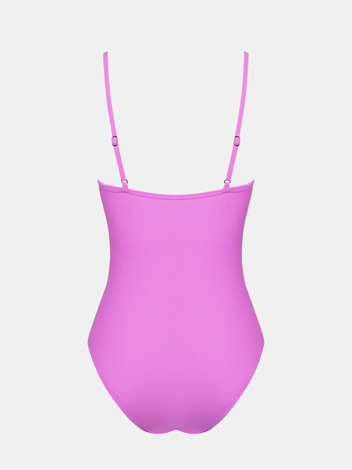 imageCUPSHE Womens One Piece Swimsuit Deep V Wire Push Up Bathing Suit Tummy Control Retro Slimming Swimwear RuchedSolid Pink