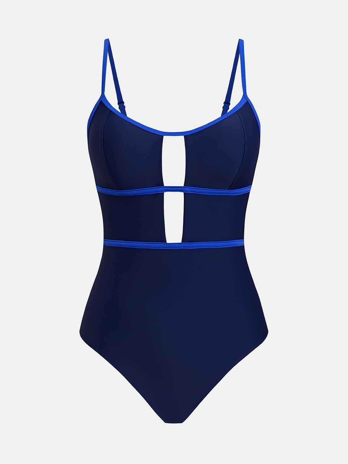 imageCUPSHE Womens One Piece Swimsuit Scoop Neck Adjustable Straps Cutout Back Self Tie Bathing SuitNavyRoyal Blue