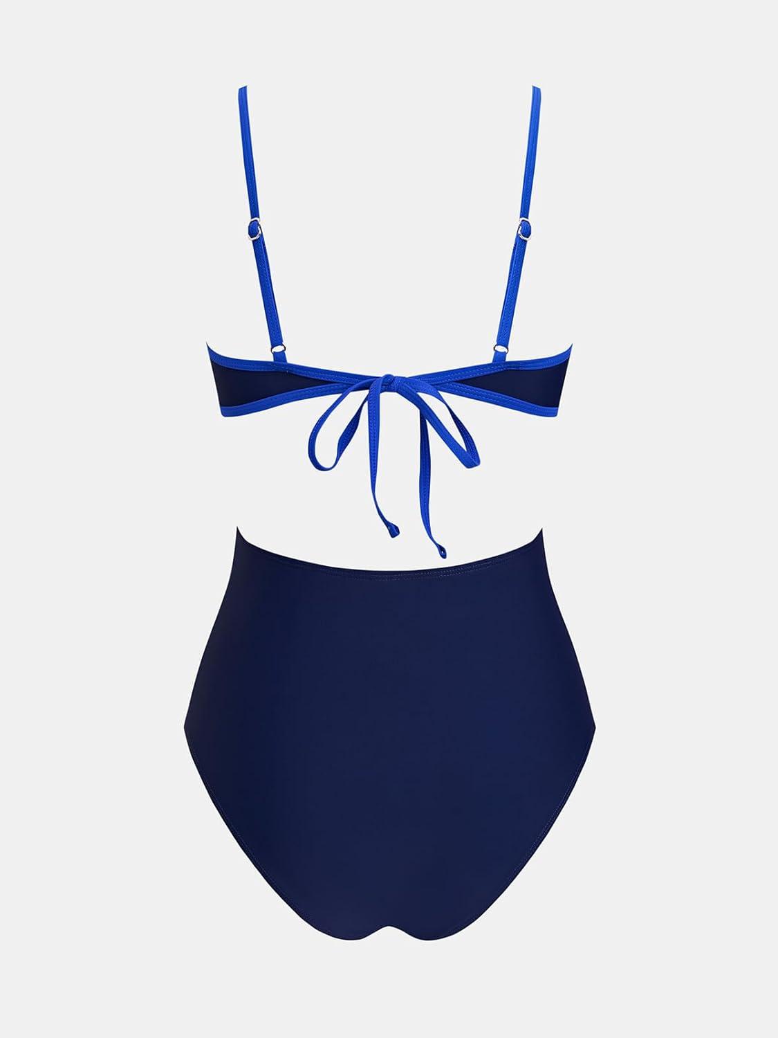 imageCUPSHE Womens One Piece Swimsuit Scoop Neck Adjustable Straps Cutout Back Self Tie Bathing SuitNavyRoyal Blue